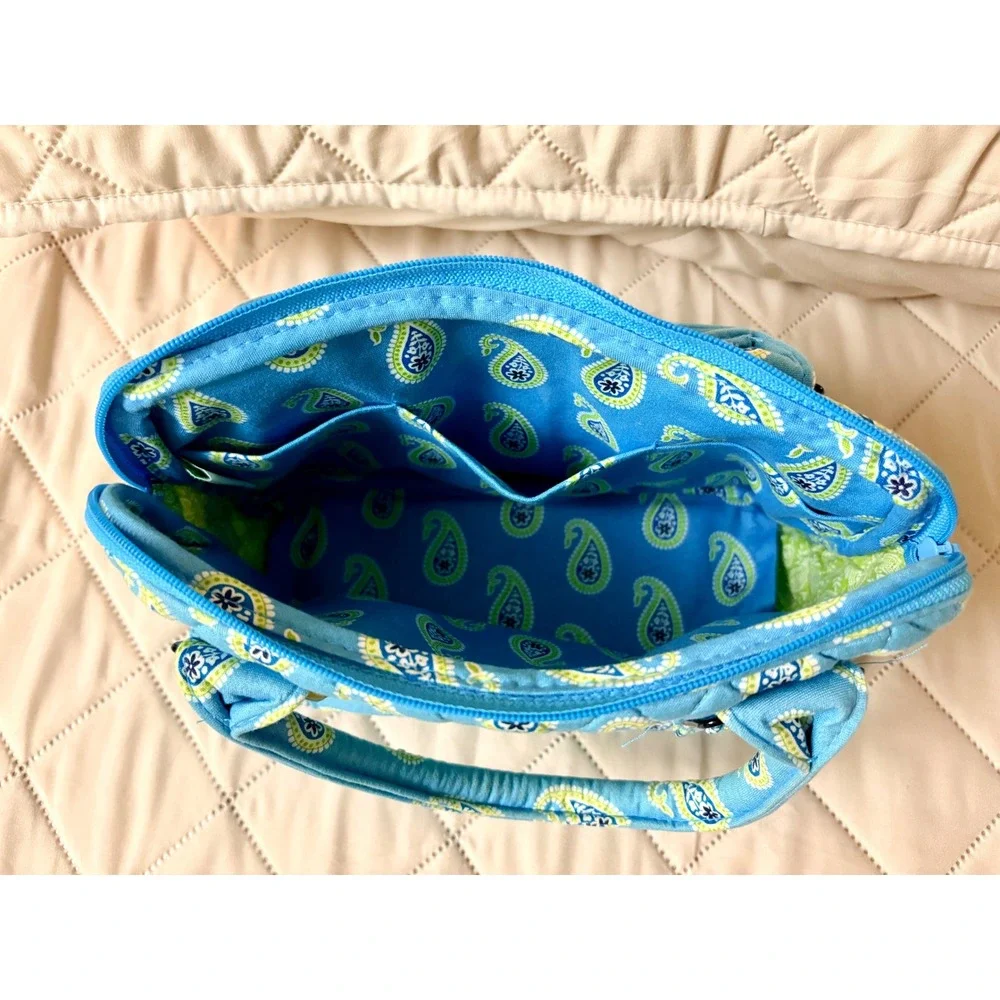 Vera Bradley Blue Paisley Quilted Satchel Handbag Top‎ Handle Tortoise Buckle